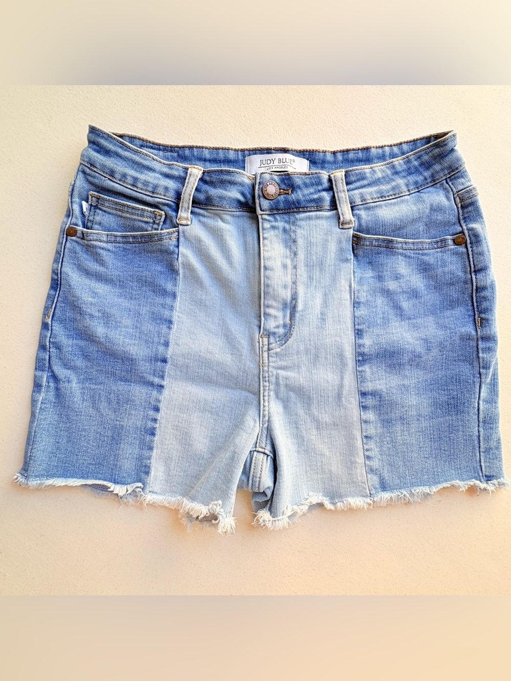 Judy Blue Color block Blue Jean Shorts Denim Large stretch pockets comfy western